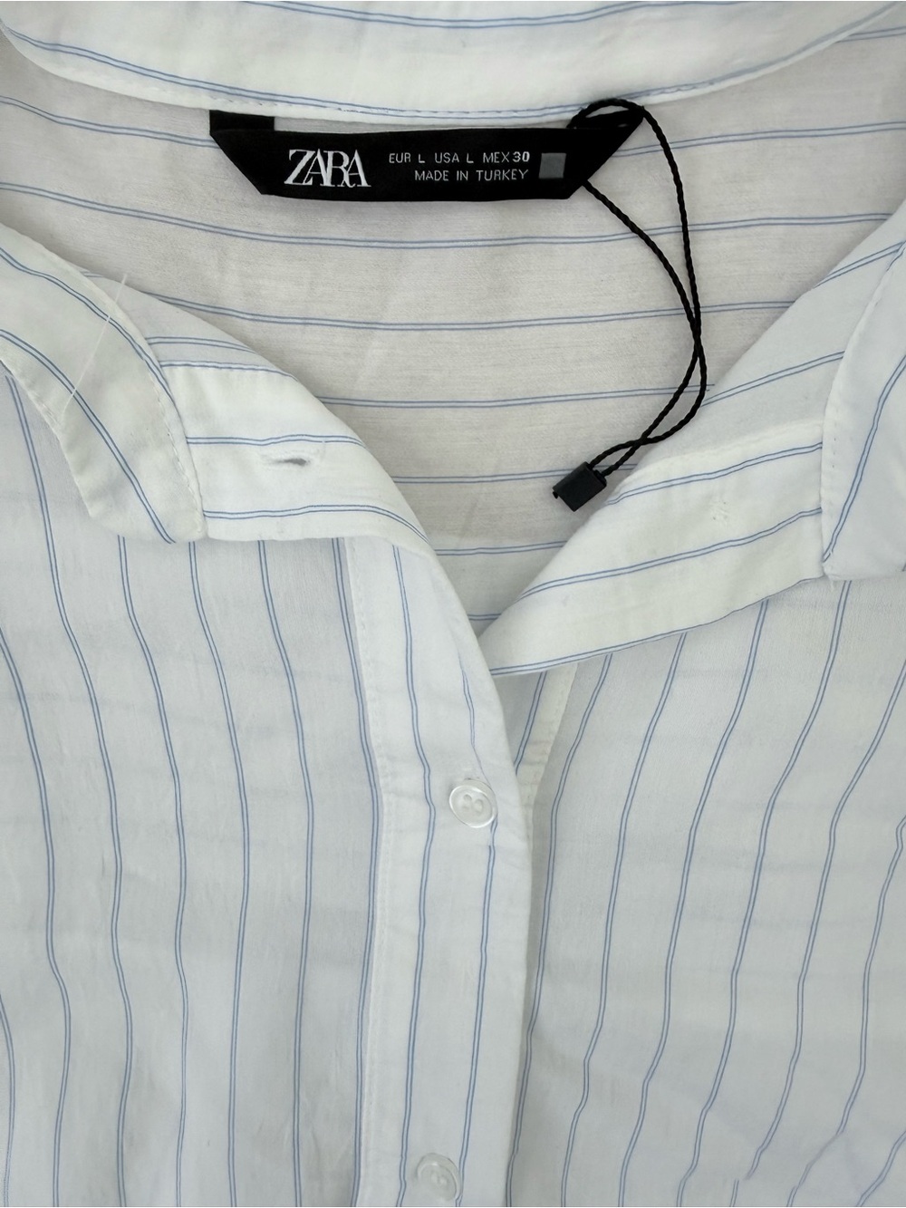 Zara White Blouse with Light Blue Pinstripes - Picture 6 of 10